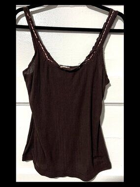 Free People Intimately Womens Brown Ribbon Detail Stretch Ribbed Tank Top XL EUC